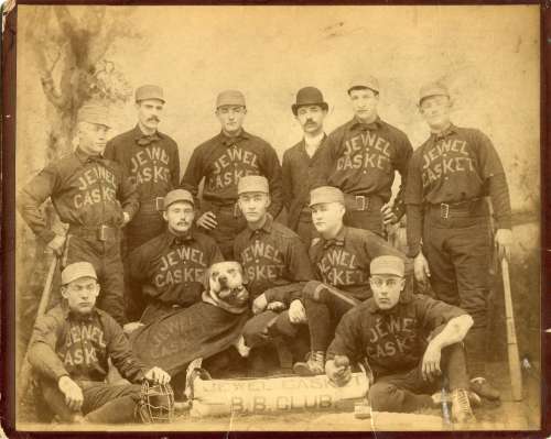Jewell Casket Base Ball Club with Dog Mascot